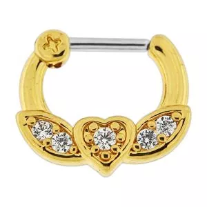 Gold PVD Micro Paved CZ Flying Heart Septum Clicker Piercing