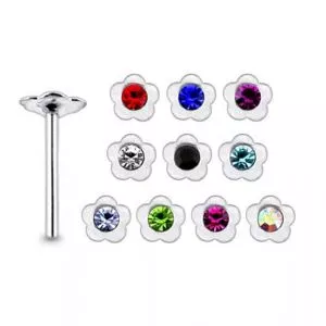 925 Silver Jeweled Flower Straight End Nose stud