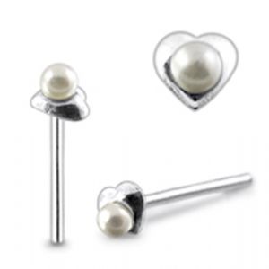 Royal Elegance Embossed Blunt Triangle Top Pearl Sterling Silver Nose Stud
