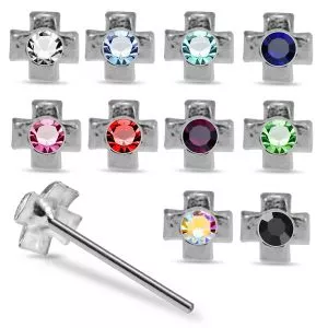 925 Silver Jeweled Irish Cross Straight End Nose stud