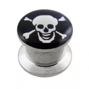 SS Internal Screw Fit With Skull Logo Ear Tunnel