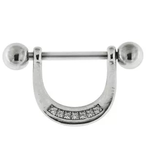 Surgical Steel Micro jeweled Crescent CZ jeweled Nipple Bar