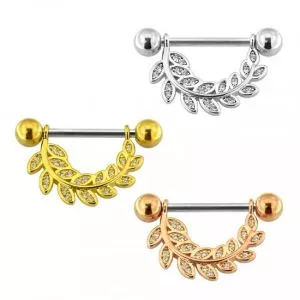 Micro Jeweled Floral leaf Nipple Piercing Bar