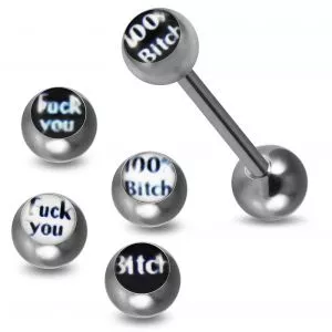 Logo Tongue Barbell with 4 Interchangeable Logo Ball