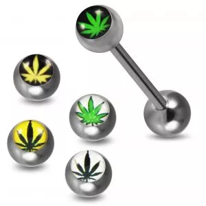 Tongue Barbell with 4 Free Marijuana Logo Ball