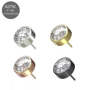 G23 Grade Titanium Round CZ With Threadless Pin Top