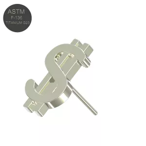 G23 Grade Titanium Dollar Sign Threadless Pin Top
