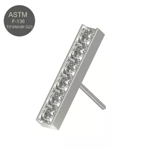 G23 Grade Titanium CZ Jeweled Rectangle Design Threadless Pin Top