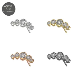G23 Grade Titanium CZ Five Stone curved Design Tragus Threadless Pin Top