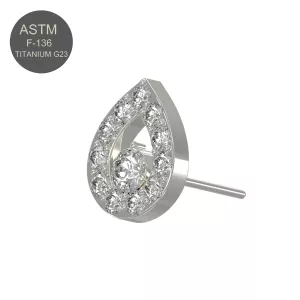 G23 Grade Titanium Multi Jeweled Tear Drop Design Threadless Pin Top