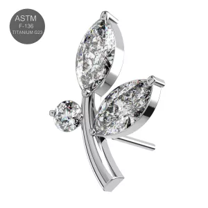 G23 Grade Titanium CZ Stone Leaf Design Threadless Pin Top