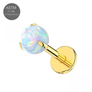 G23 Grade Titanium Opal Ball Tragus Top Push Fit with Flat Back Labret