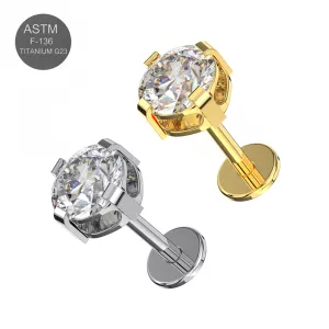 G23 Grade Titanium Clear Round CZ Design Tragus Top Push Fit with Flat Back Labret