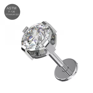G23 Grade Titanium Clear Round CZ Design Tragus Top Push Fit with Flat Back Labret