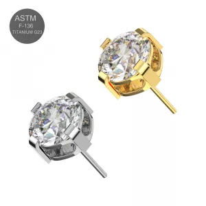 G23 Grade Titanium Clear Round CZ Design Threadless Pin Top