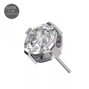 G23 Grade Titanium Clear Round CZ Design Threadless Pin Top