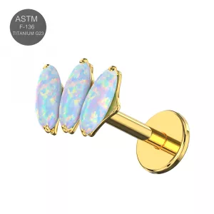 G23 Grade Titanium Triple Opal Stone Tragus Top Push Fit with Flat Back Labret