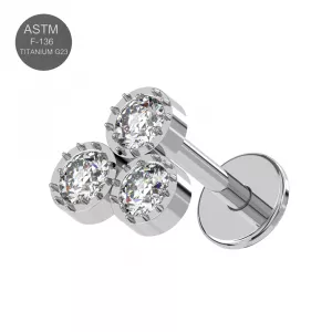 G23 Grade Titanium Triple Petal Tragus Top Push Fit with Flat Back Labret