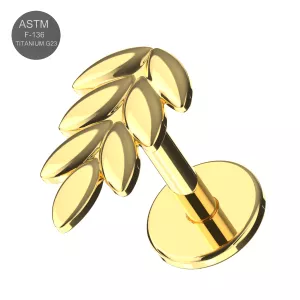 G23 Grade Titanium Wheat Sheaf Design Tragus Top Push Fit with Flat Back Labret