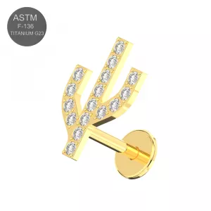 G23 Implant Grade Titanium CZ Stone Cactus Design Tragus Top Push Fit with Flat Back Labret