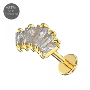 G23 Grade Titanium Crown Shape with CZ Stone Tragus Top Push Fit With Flat Back Labret