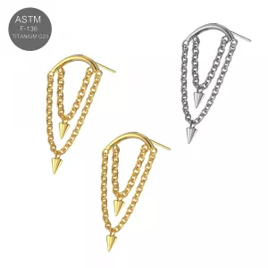 G23 Grade Titanium Double Chain with Cone Dangle Threadless Pin Top