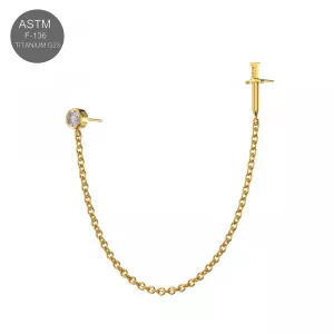 G23 Grade Titanium Two Hole Piercing Chain with Round and Dagger Design Threadless Pin Top