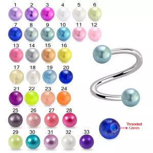 316L Surgical Steel Eyebrow Twisted Barbell With  UV Acrylic Pearl Balls