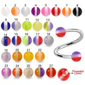 316L Surgical Steel Eyebrow Twisted Barbell With UV Stripe Balls
