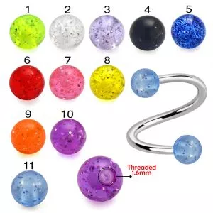 316L Surgical Steel Eyebrow Twisted Barbell With UV Glitter Balls