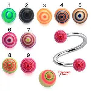 316L Surgical Steel Eyebrow Twisted Barbell With Marble Print Acrylic UV Balls