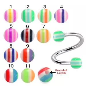 316L Surgical Steel Eyebrow Twisted Barbell With Marble Acrylic UV Balls