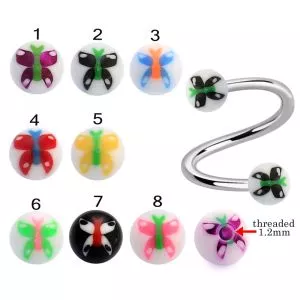 316L Surgical Steel Eyebrow Twisted Barbell With Butterfly UV Balls