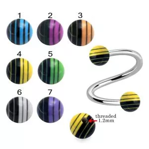 316L Surgical Steel Eyebrow Twisted Barbell With Laser Striped UV Balls