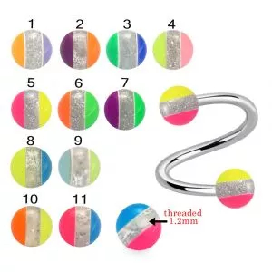 316L Surgical Steel Eyebrow Twisted Barbell With Centered glitter with colorful UV Balls