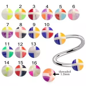 316L Surgical Steel Eyebrow Twisted Barbell With Multi Color Checked UV Balls