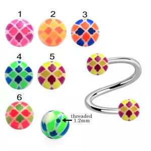 316L Surgical Steel Eyebrow Twisted Barbell With Mix Color Leaf UV Balls