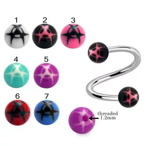 316L Surgical Steel Eyebrow Twisted Barbell With Bio Hazard Design UV Balls