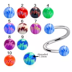 316L Surgical Steel Eyebrow Twisted Barbell With Hand Painted Colorful Arrow Design UV Balls