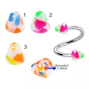 316L Surgical Steel Eyebrow Twisted Barbell With Colorful Jellies Inside UV Cones