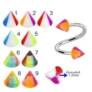 316L Surgical Steel Eyebrow Twisted Barbell With Colorful UV Cones