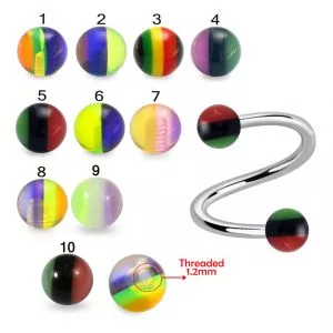 316L Surgical Steel Eyebrow Twisted Barbell With Rasta Balls