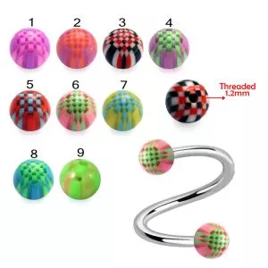 316L Surgical Steel Eyebrow Twisted Barbell With Micro Chess UV Balls