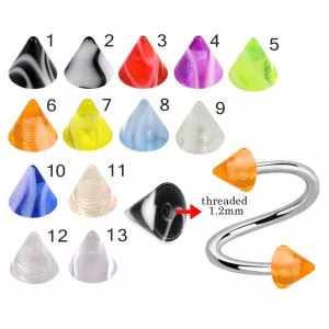 316L Surgical Steel Eyebrow Twisted Barbell With Single Stripe Colorful UV Cones