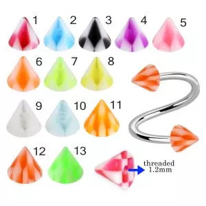 316L Surgical Steel Eyebrow Twisted Barbell With Checked Design UV Cones