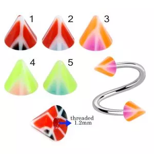 316L Surgical Steel Eyebrow Twisted Barbell With Twin Peace Sign UV Cones