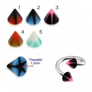 316L Surgical Steel Twisted Barbell with UV Fancy Colorful Long Star Cones