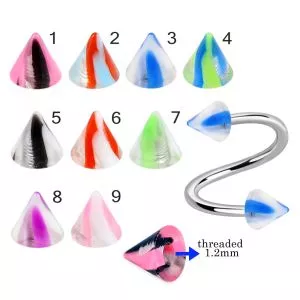 316L Surgical Steel Eyebrow Twisted Barbell With Fancy Transparent with colorful UV Cones