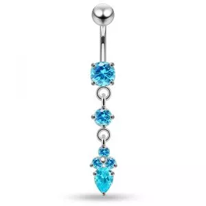 925 Sterling Silver CZ Dangling Disc and Teardrop Belly Bar