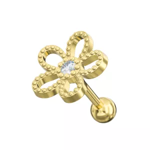 Wholesale Ear Stud - Center Jeweled Flower - Gold Color